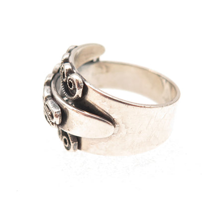 Beau Sterling Silver Antique Art Deco Heart Adjustable Oxidized Ring Size 5.25