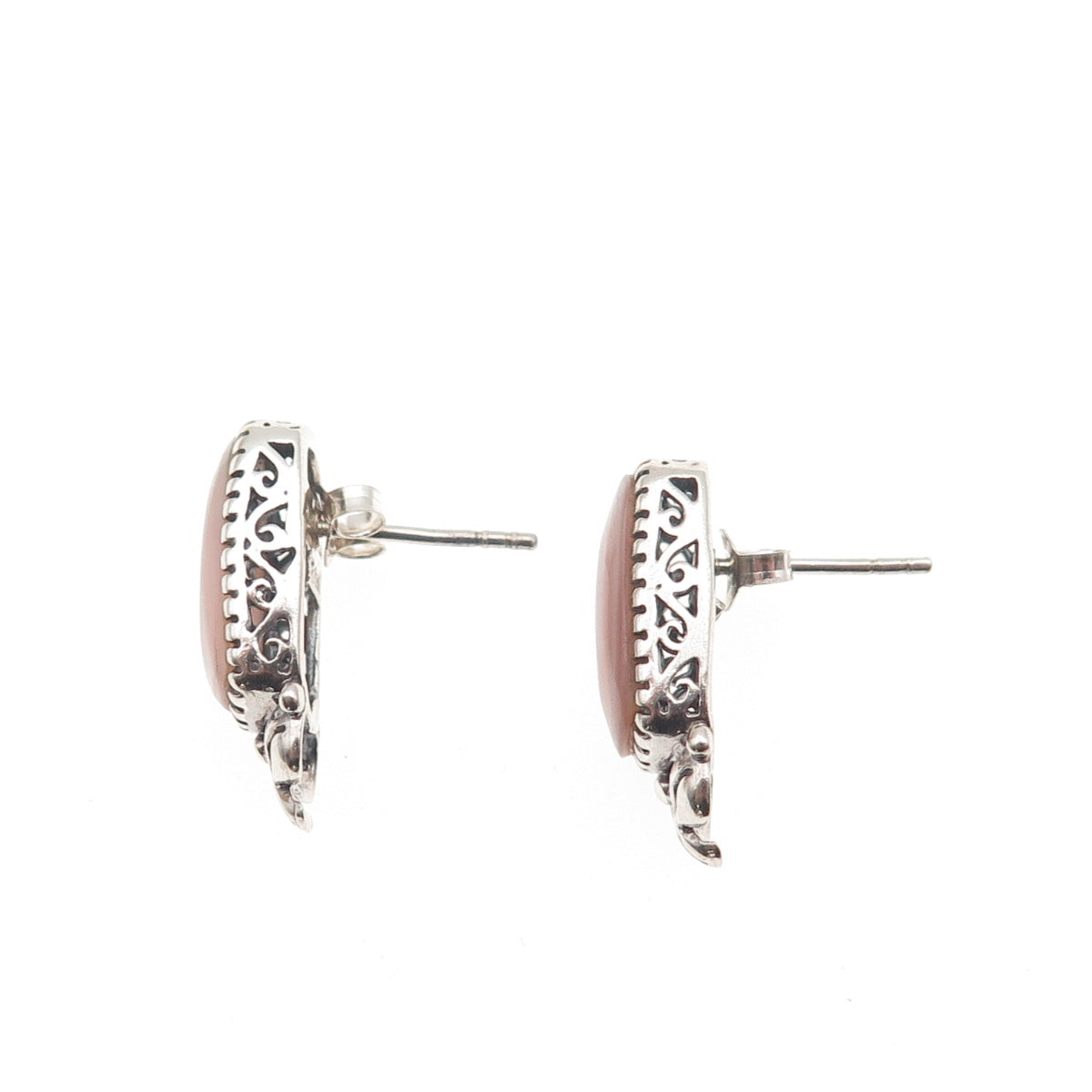 SX Sally C 925 Sterling Silver Vintage Real MOP Modernist Bow Earrings