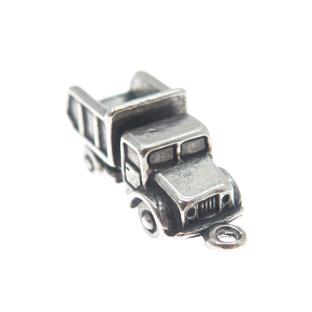 SUNWEST 925 Sterling Silver Vintage Dump Truck Minimalist 3D Charm Pendant