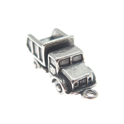 SUNWEST 925 Sterling Silver Vintage Dump Truck Minimalist 3D Charm Pendant