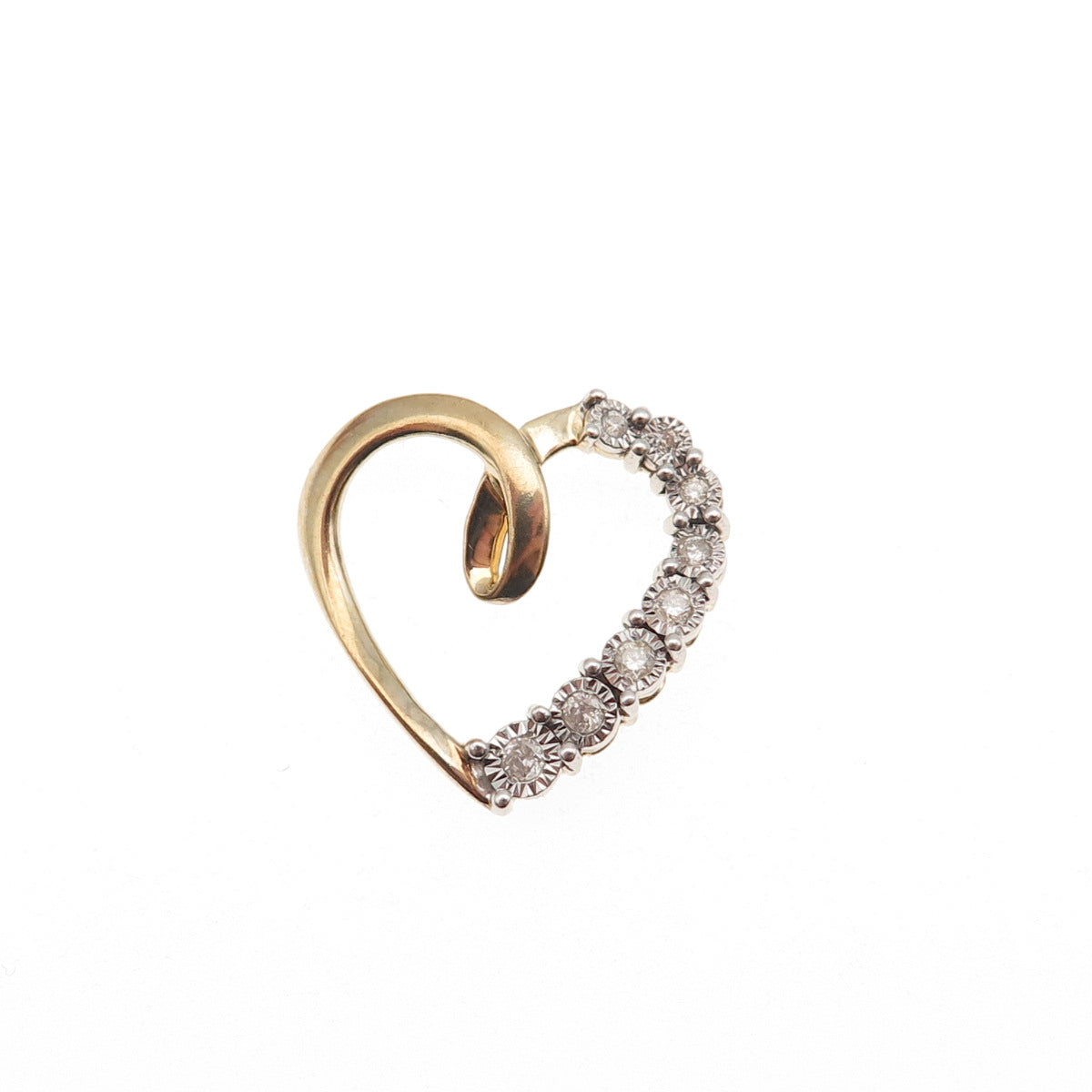 925 Sterling Silver Gold Plated Real Diamond Heart Mini Slide Charm Pendant