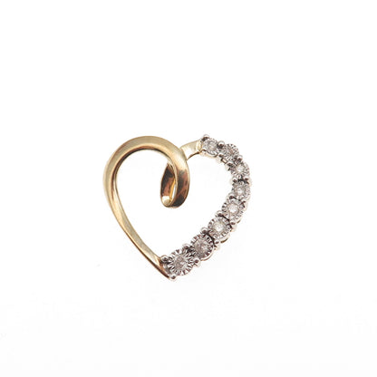 925 Sterling Silver Gold Plated Real Diamond Heart Mini Slide Charm Pendant