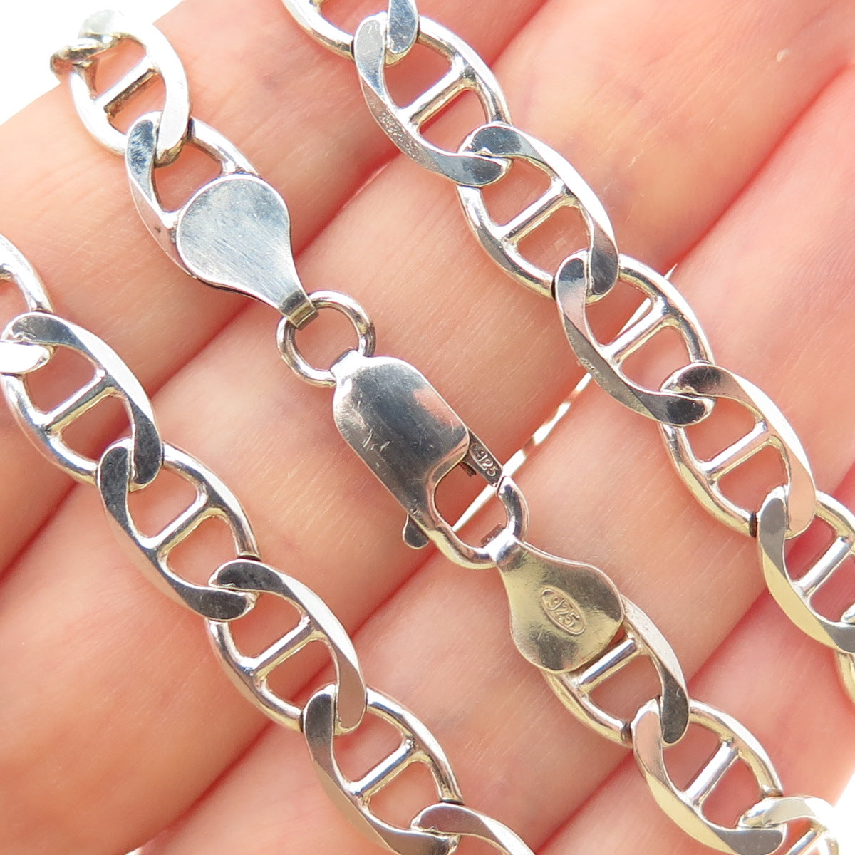 925 Sterling Silver Vintage Italy Anchor Mariner Chain Necklace 24"