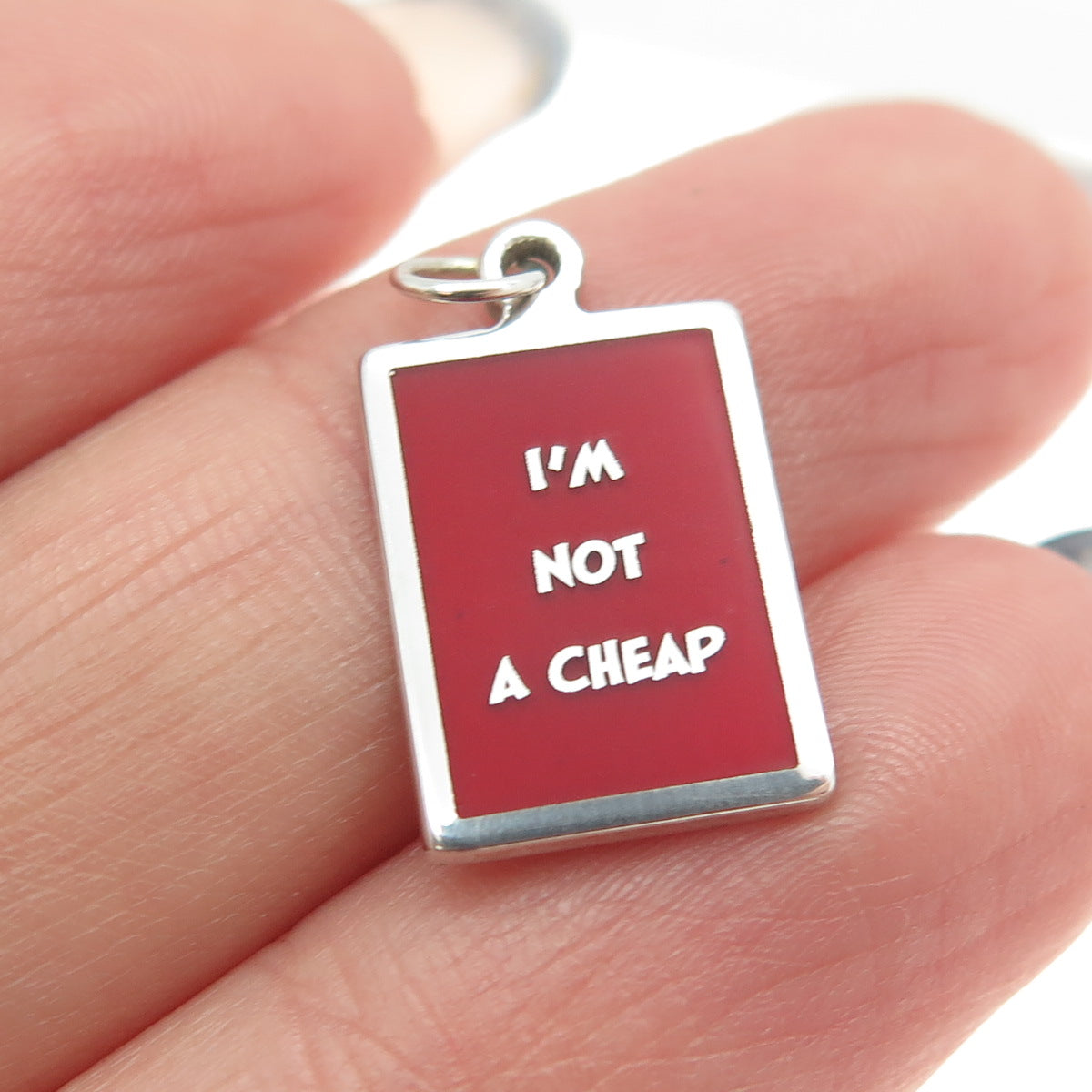 925 Sterling Silver Red Enamel "I'm Not A Cheap" Minimalist Charm Pendant