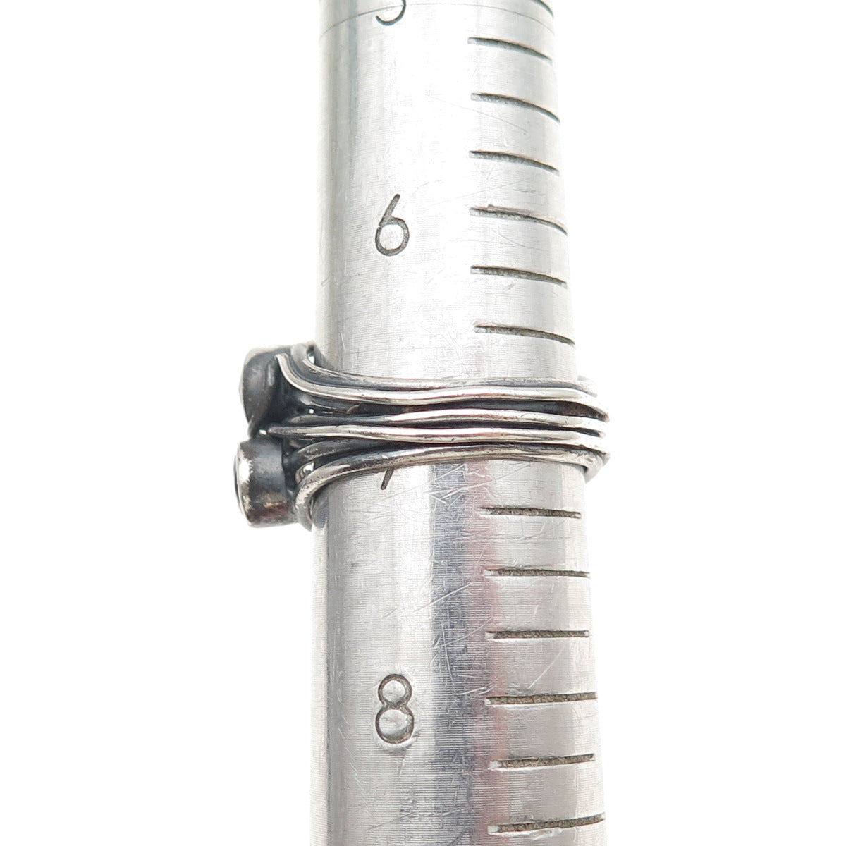 925 Sterling Silver Vintage Real Amethyst Modernist Oxidized Ring Size 7