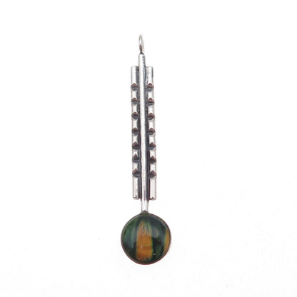 925 Sterling Silver Vintage Enamel Modernist Oxidized Pendant