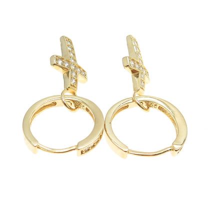 925 Sterling Silver Gold Plated Round-Cut C Z Cross Dangling Charm Hoop Earrings