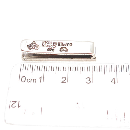 Antonio Pineda 970 Silver Vintage Mexico Modernist Ribbed Oxidized Tie Clip