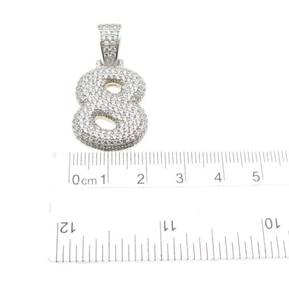 925 Sterling Silver Round-Cut C Z Lucky Number 8 Charm Pendant