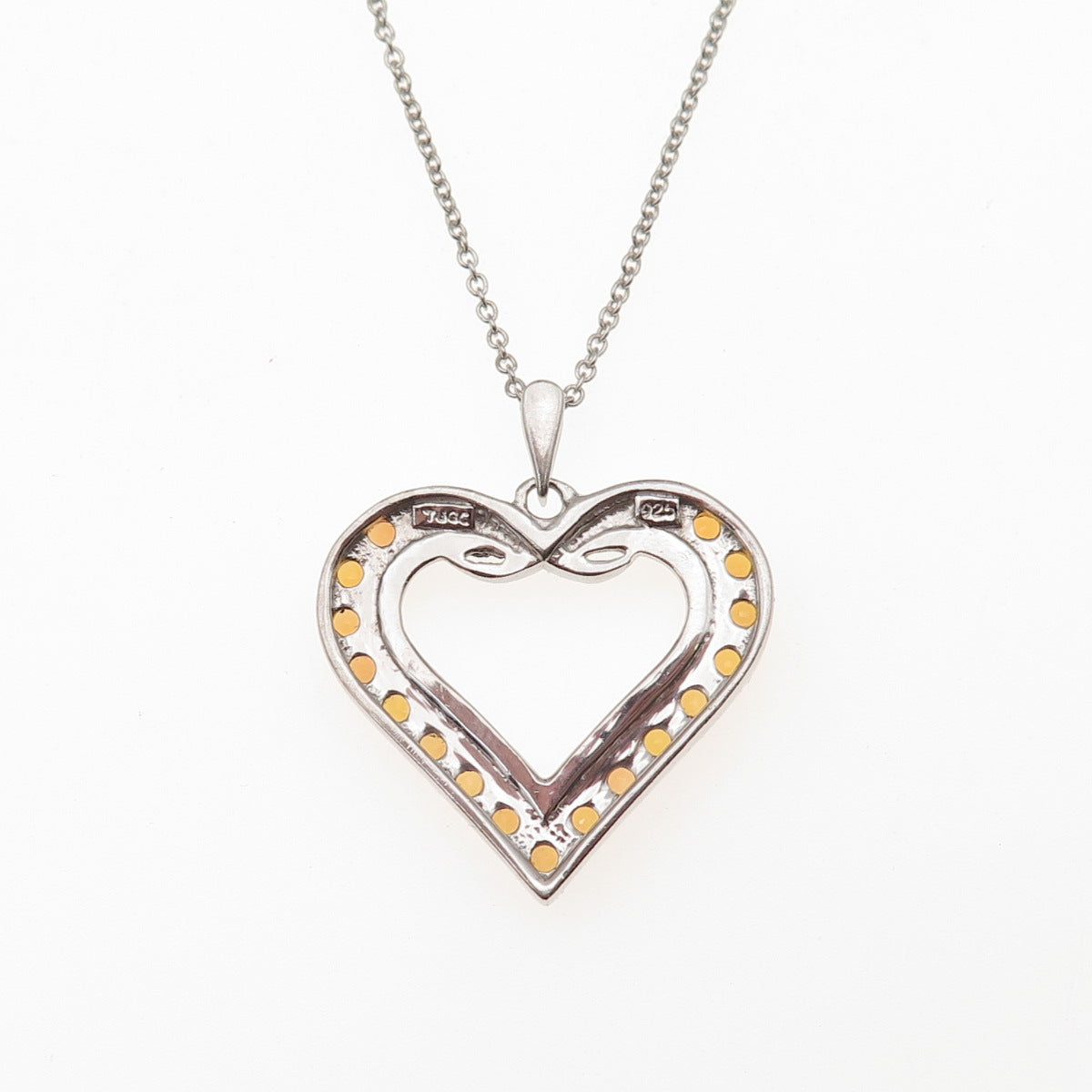 925 Sterling Silver Vintage Real Yellow Topaz Heart Cable Chain Necklace 18"