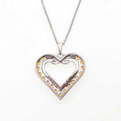 925 Sterling Silver Vintage Real Yellow Topaz Heart Cable Chain Necklace 18"