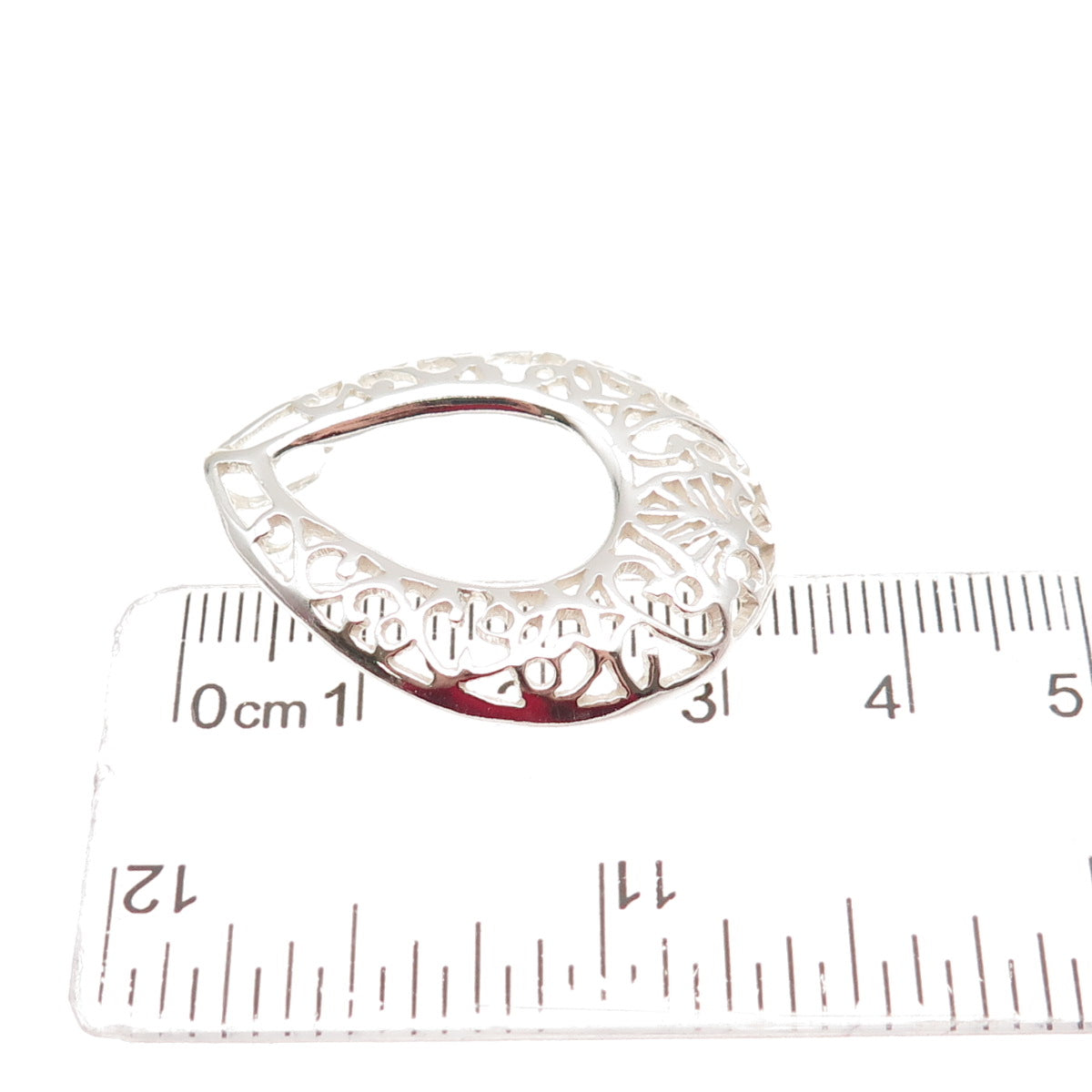 925 Sterling Silver Vintage Ornate Floral Teardrop Slide Charm Pendant