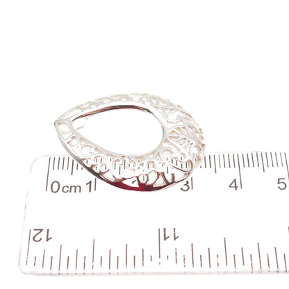925 Sterling Silver Vintage Ornate Floral Teardrop Slide Charm Pendant