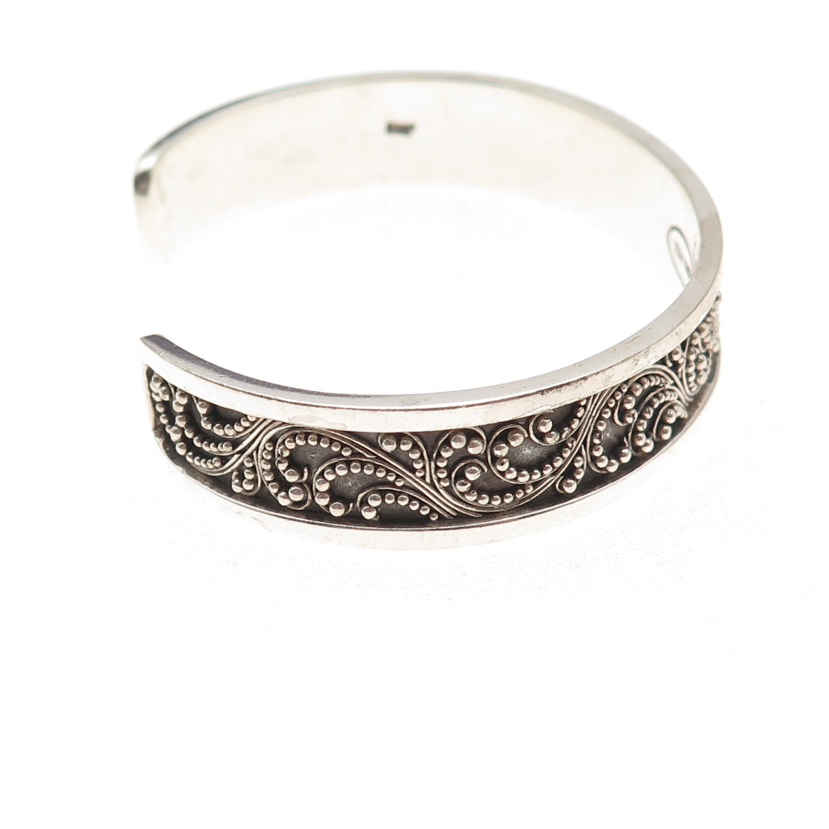 Lois Hill Sterling Silver Vintage Granulated Scroll Adjustable Bracelet 6.75"