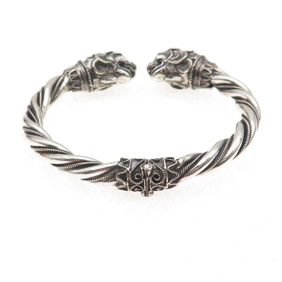 925 Sterling Silver Vintage Lion Oxidized Bracelet 6.75"
