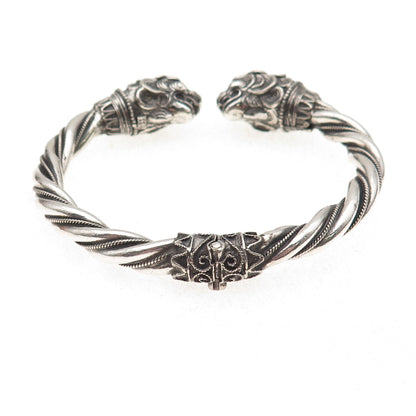925 Sterling Silver Vintage Lion Oxidized Bracelet 6.75"