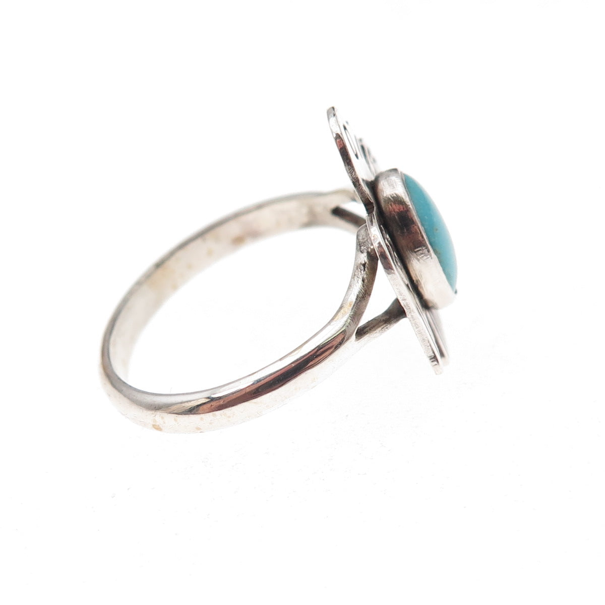 Old Pawn 925 Sterling Silver Vintage Turquoise Thunderbird Tribal Ring Size 7.75