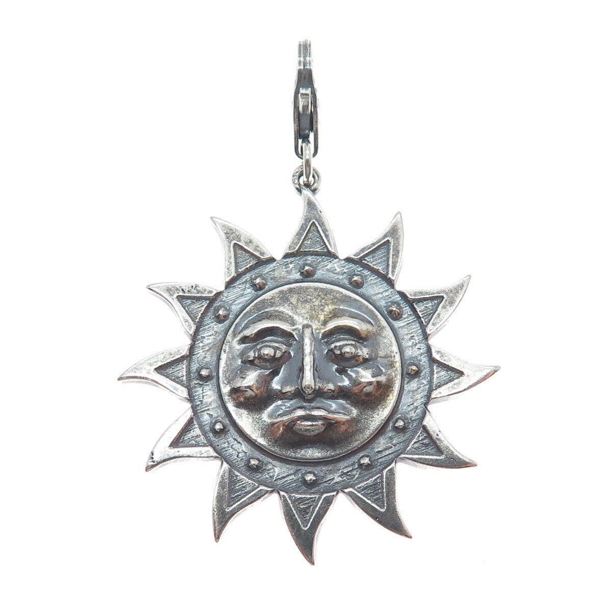 925 Sterling Silver Vintage Sun Face Oxidized Charm Pendant
