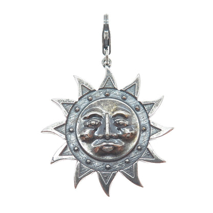 925 Sterling Silver Vintage Sun Face Oxidized Charm Pendant