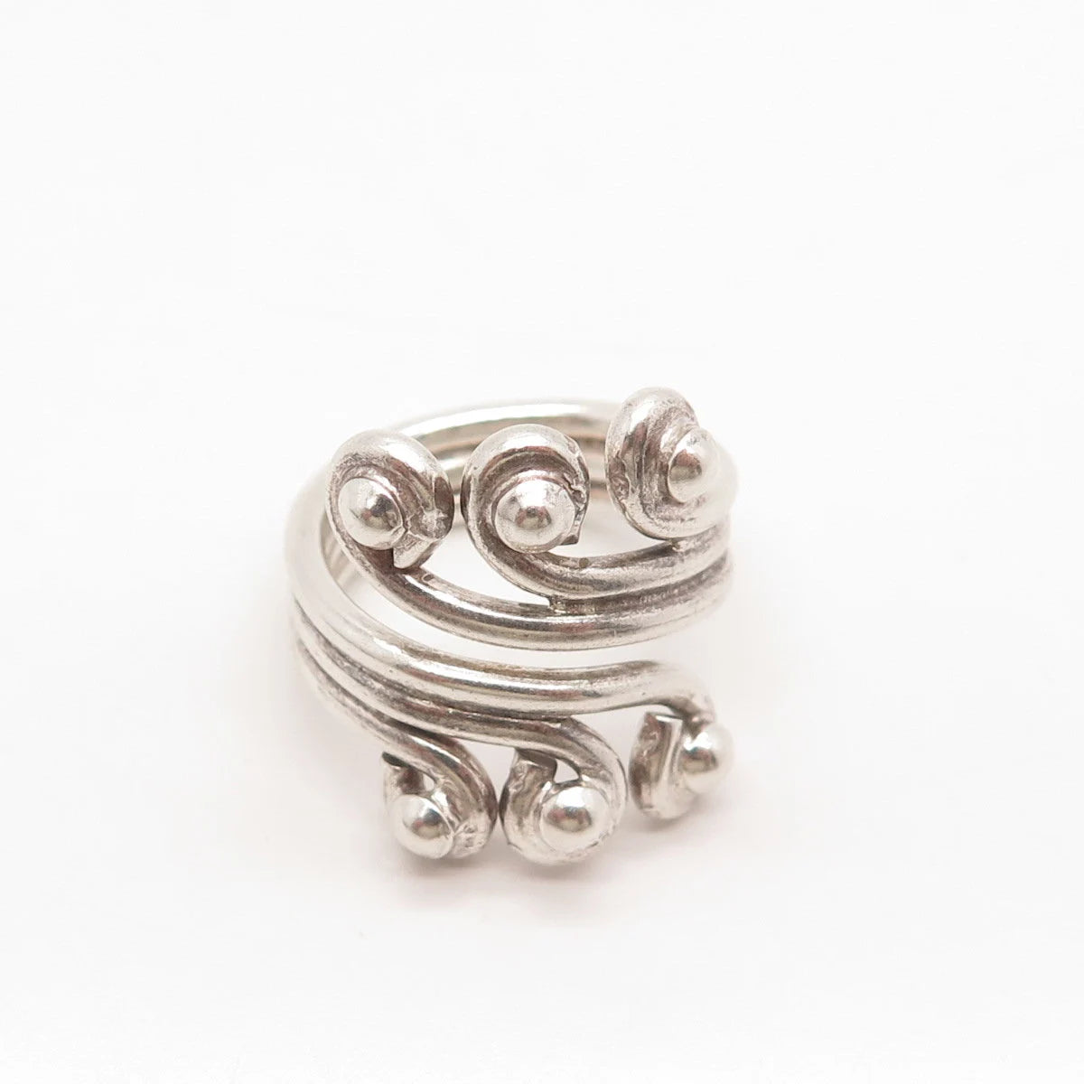 925 Sterling Silver Vintage Swirl Beaded Ring Size 6.5