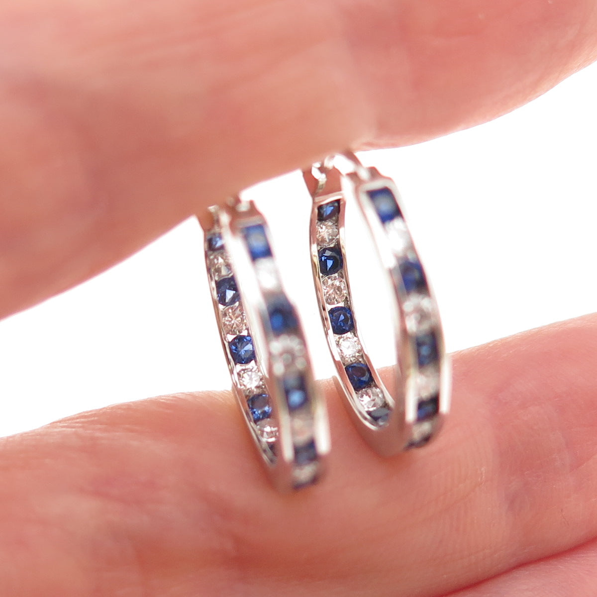 Jacmel Mauritius 925 Sterling Lab-Created Sapphire C Z In & Out Hoop Earrings