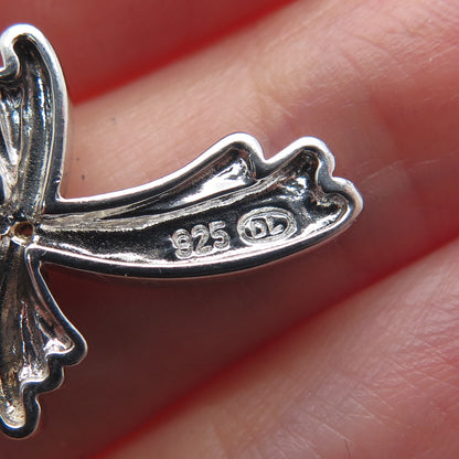 925 Sterling Silver Real Diamond Accent Wavy Cross Charm Pendant