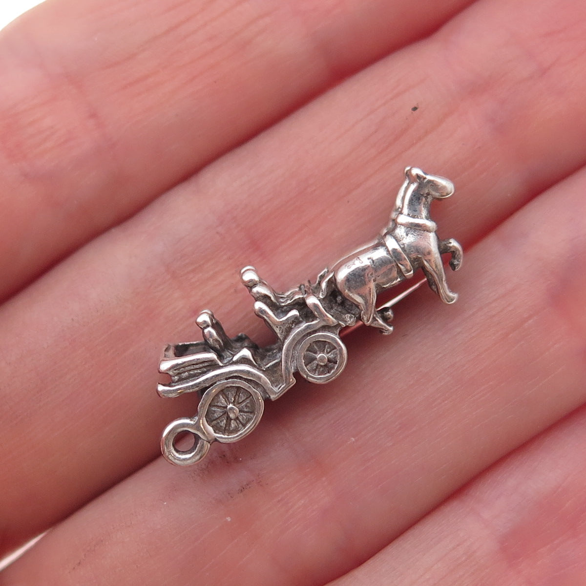 925 Sterling Silver Vintage Carriage Oxidized 3D Charm Pendant