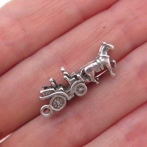 925 Sterling Silver Vintage Carriage Oxidized 3D Charm Pendant
