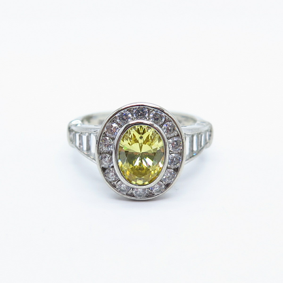 925 Sterling Silver White & Citrine-Tone C Z Ring Size 7.25