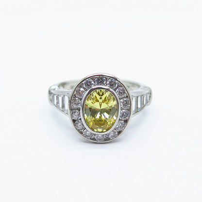 925 Sterling Silver White & Citrine-Tone C Z Ring Size 7.25