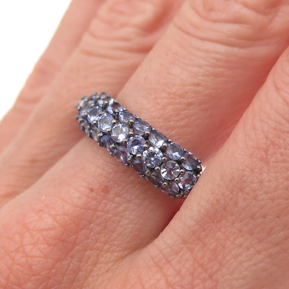D'Joy 925 Sterling Silver Black Rhodium Real Round-Cut Iolite Ring Size 9