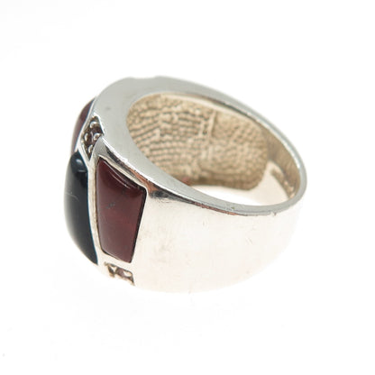 M.R.F. RESOURCES 925 Sterling Silver Real Black Onyx Jasper Garnet Ring Size 5.5