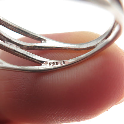 925 Sterling Silver Vintage Multi-Strand Modernist Oxidized Ring Size 7.75