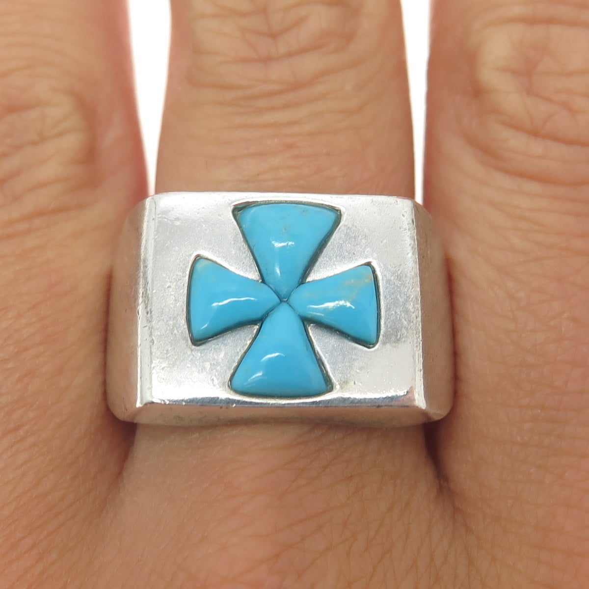 JAY KING DESERT ROSE 925 Sterling Silver Vintage Turquoise Cross Ring Size 10