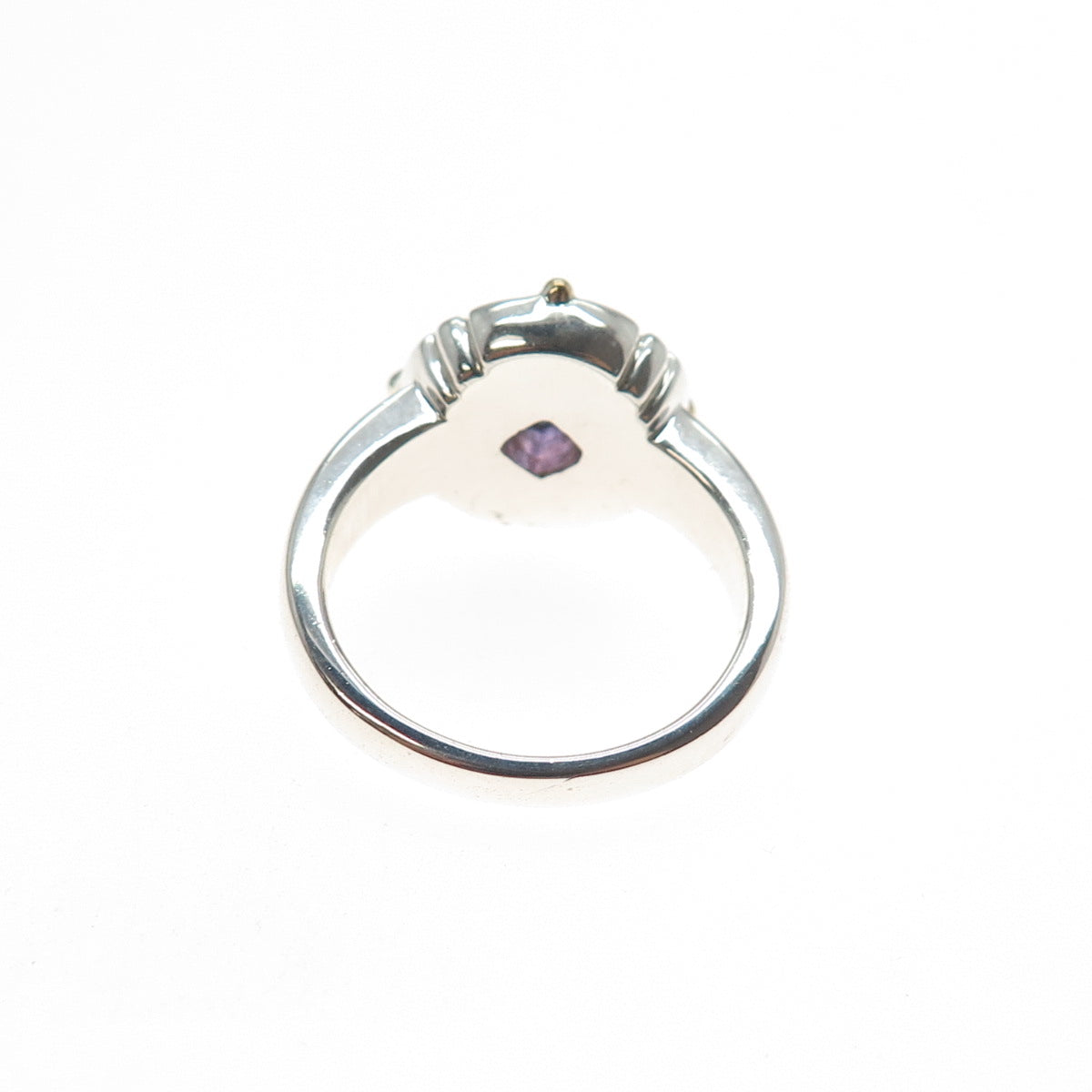 18K Gold 925 Sterling Silver Vintage Real Amethyst Modernist Ring Size 7.25