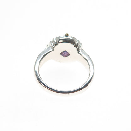 18K Gold 925 Sterling Silver Vintage Real Amethyst Modernist Ring Size 7.25