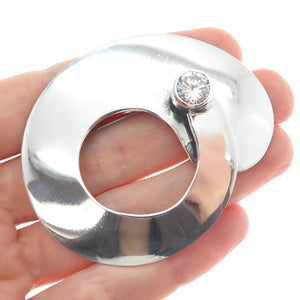 925 Sterling Silver Vintage Mexico Round-Cut C Z Modernist Pin Brooch