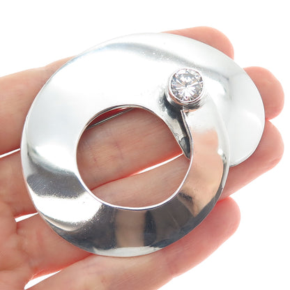 925 Sterling Silver Vintage Mexico Round-Cut C Z Modernist Pin Brooch