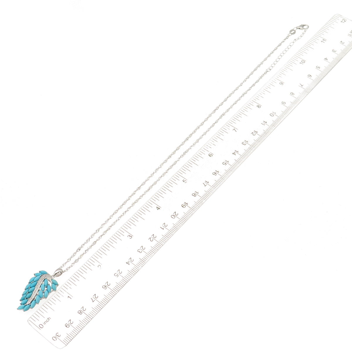 925 Sterling Silver Real Turquoise & White Topaz Floral Chain Necklace 18-20"