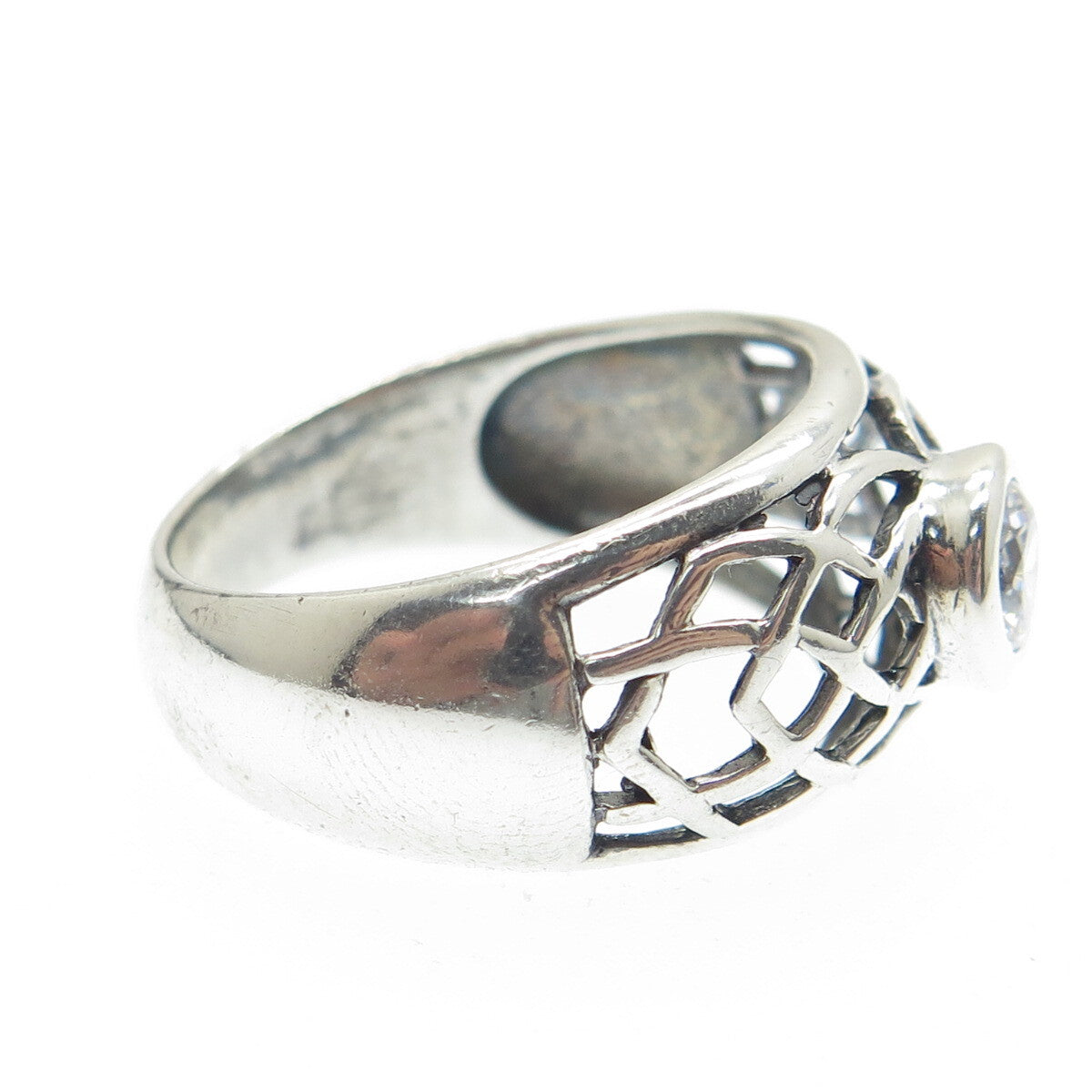 925 Sterling Silver Vintage Round-Cut C Z Woven Ring Size 8.25