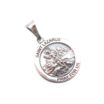 925 Sterling Silver Vintage Italy Saint Lazarus Religious Oxidized Charm Pendant