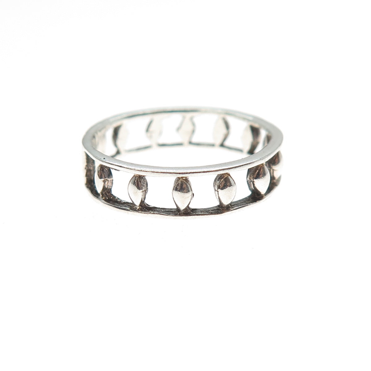 925 Sterling Silver Vintage Diamond-Shape All Around Beads Band Ring Size 6