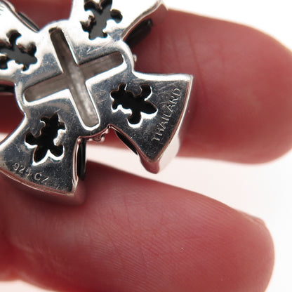 Judith Ripka 925 Sterling Silver Real Black Onyx & C Z Cross Charm Pendant