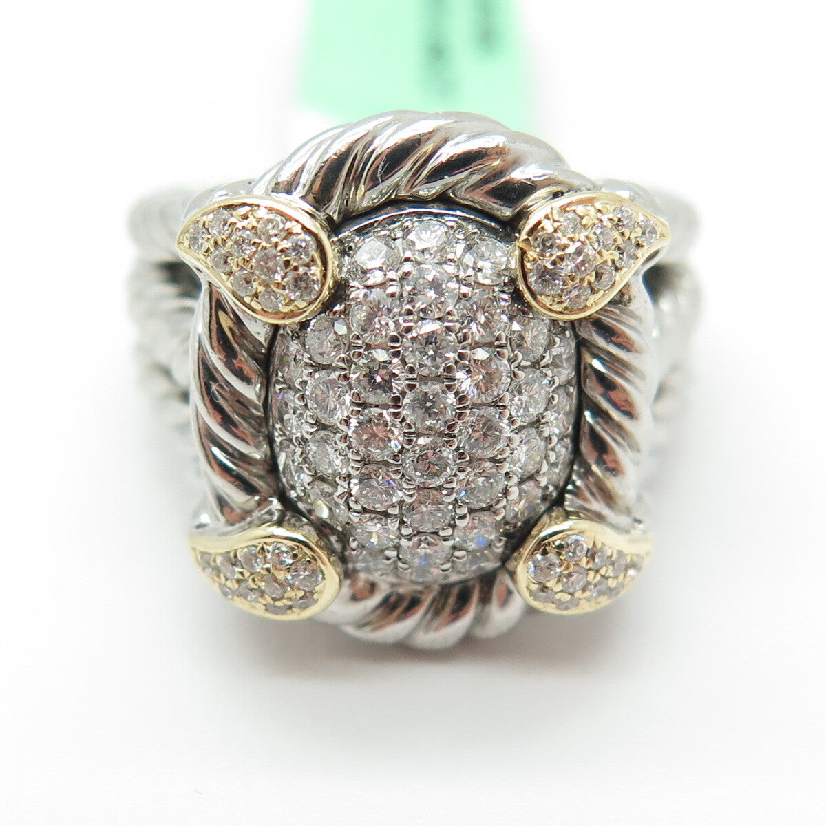 DANWAK 18K Gold 925 Sterling Silver 76 Round-Cut Diamond 0.85ct Ring Size 6.5