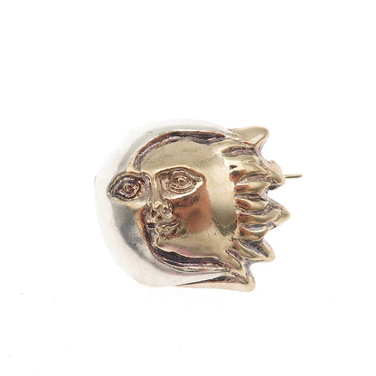 Sergio Bustamante Sterling 2-Tone Vintage Moon & Sun Brooch (missing lock hook)