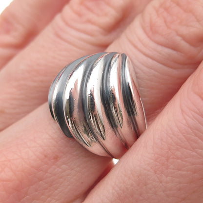925 Sterling Silver Vintage Modernist Ribbed Oxidized Ring Size 7