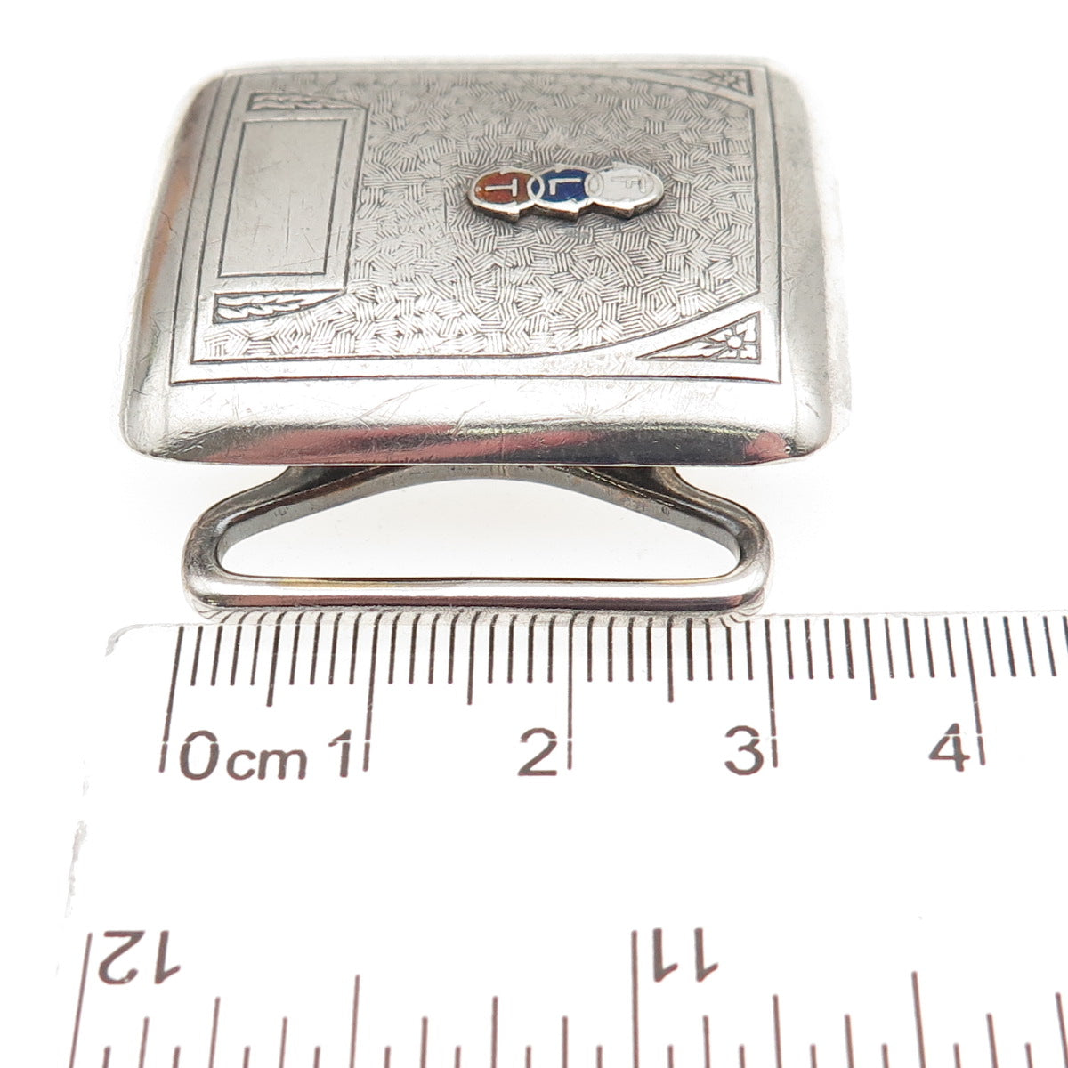 Hickok 925 Sterling Silver Antique Art Deco Enamel FLT Monogram Belt Buckle
