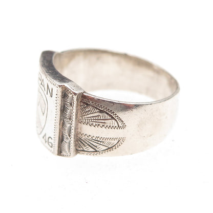 925 Sterling Silver Antique 1946 Japan US Soldier Oxidized Ring Size 10.5