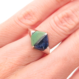 925 Sterling Silver Vintage Mexico Real Turquoise Sodalite Modernist Ring Size 6