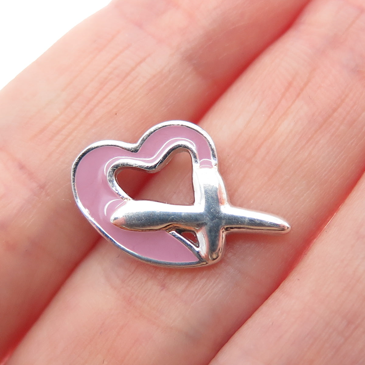 BALLOU 925 Sterling Silver Vintage Italy Enamel Heart Tie Tack / Lapel Pin